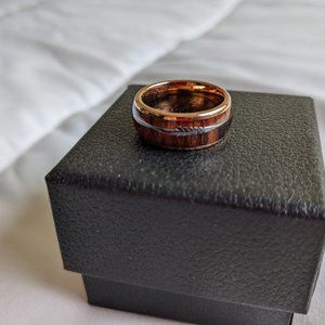 Hi-tech Black Ceramic Ring Double Koa Wood Inlay